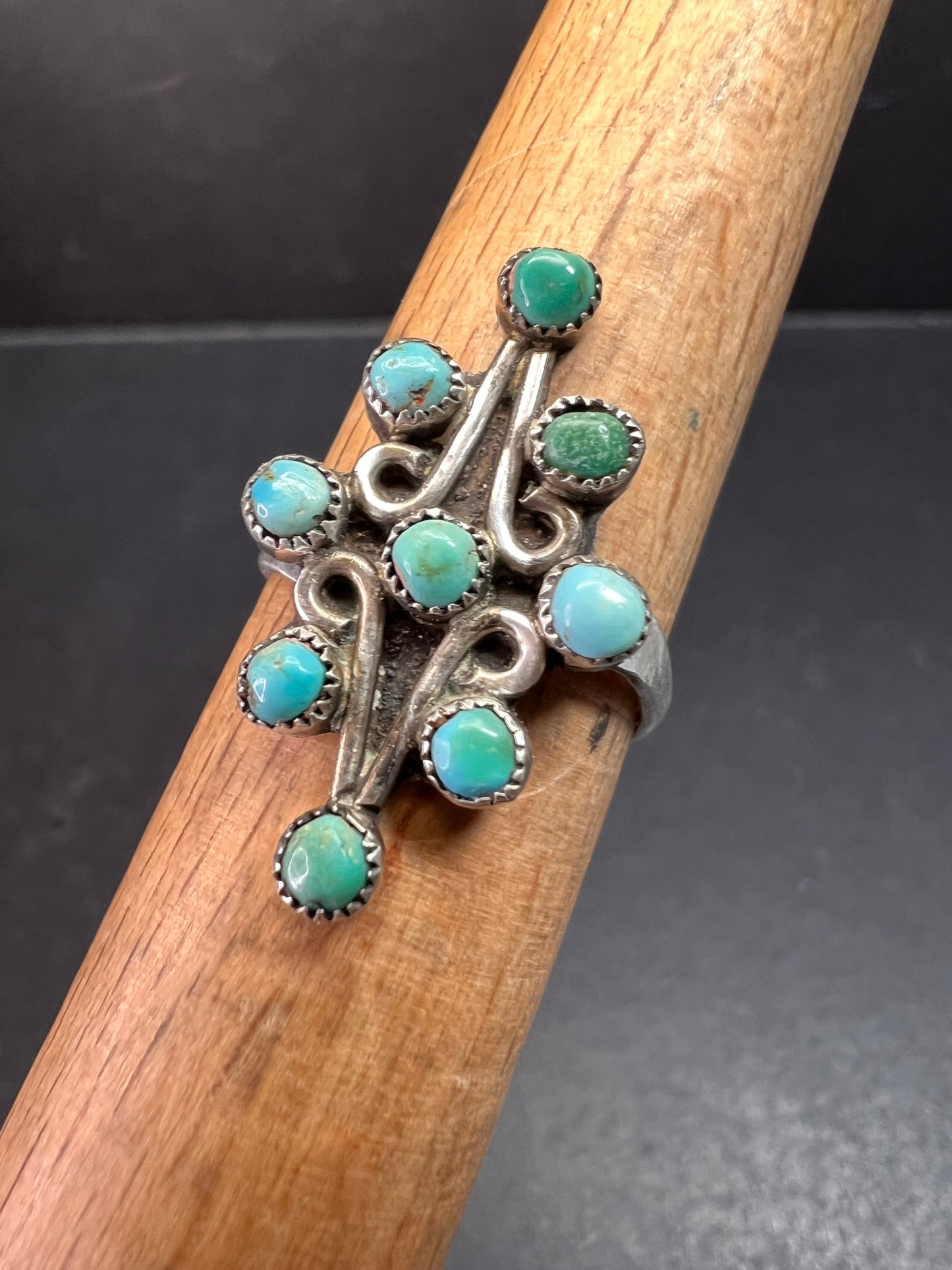 Vintage Sterling Turquoise Cluster Ring Size 7 Southwestern Style