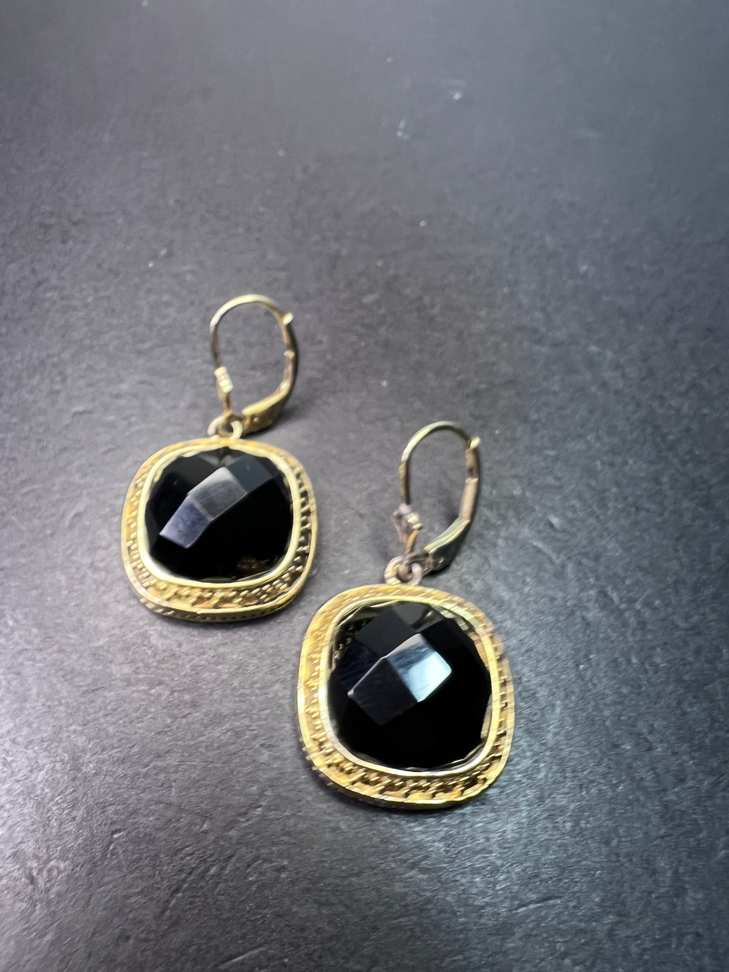 Black onyx vermeil lever back earrings