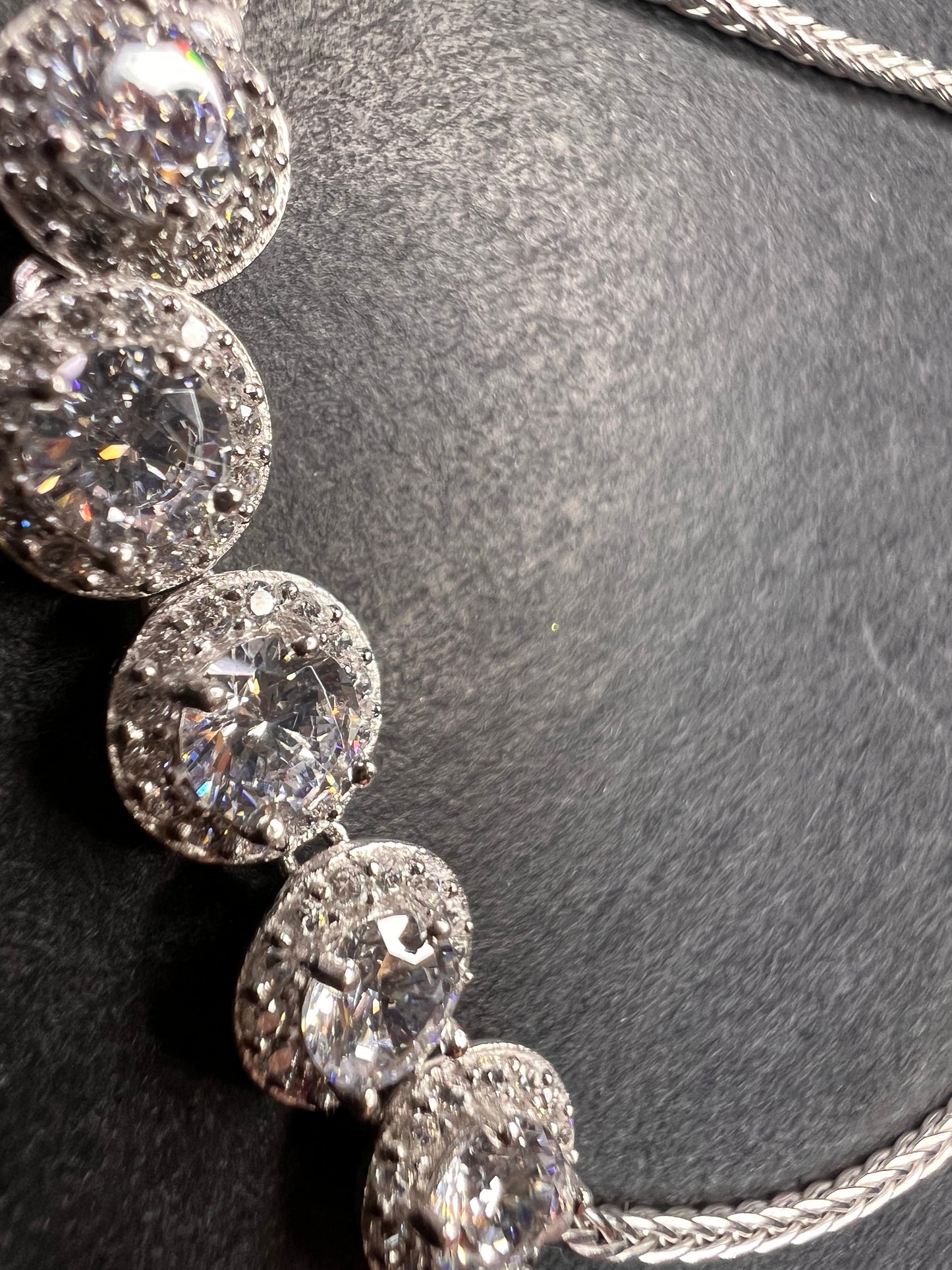 Sterling Silver CZ Halo Bolo Bracelet Adjustable Sparkle Slider Bracelet