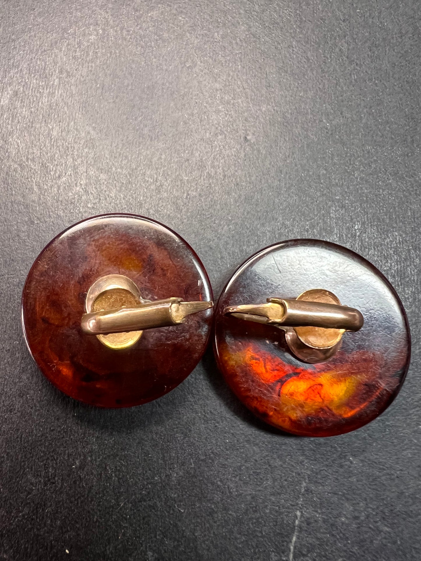 Vintage root beer Bakelite clip on button earrings