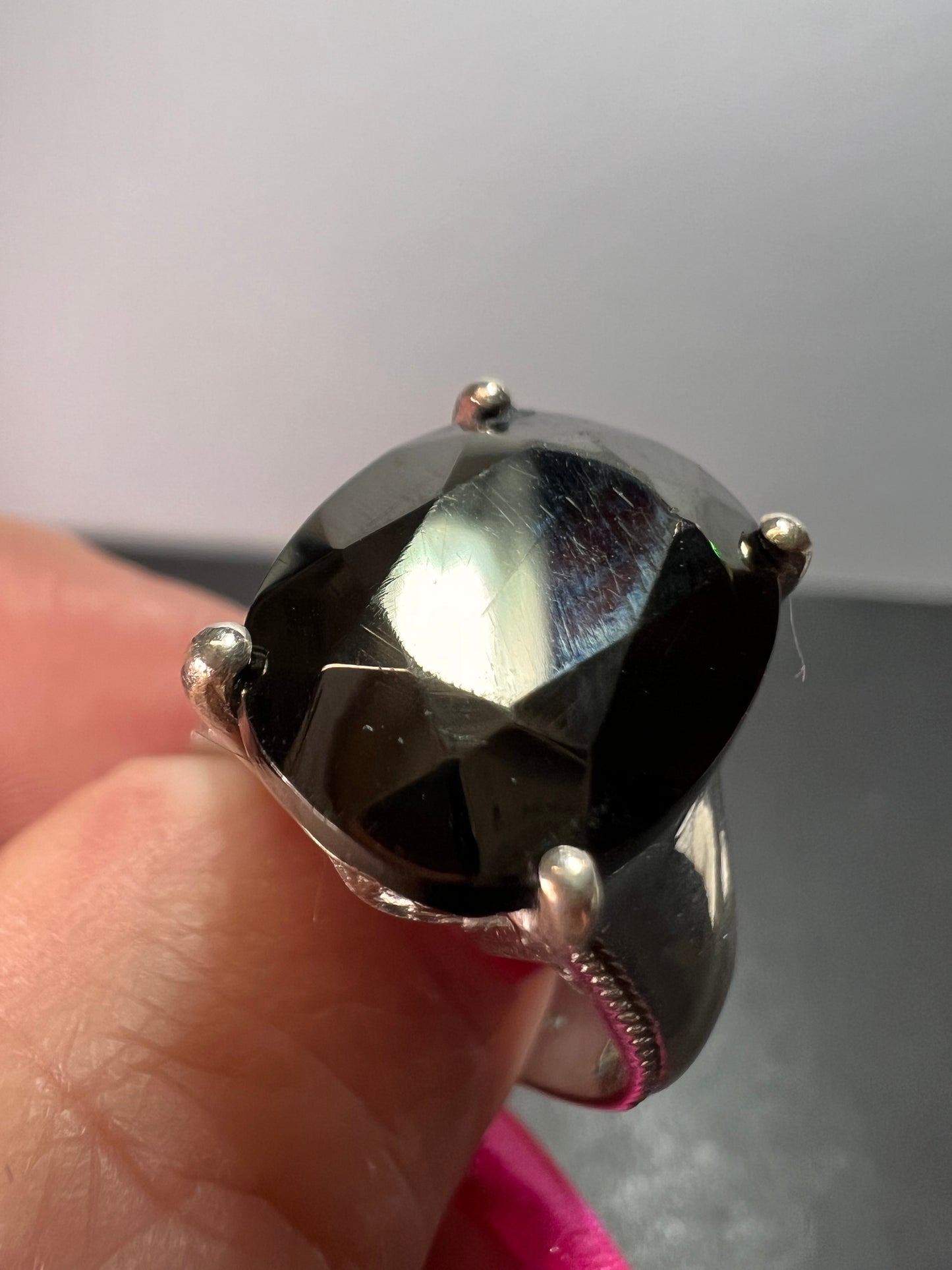 Faceted shungite sterling silver ring size 9