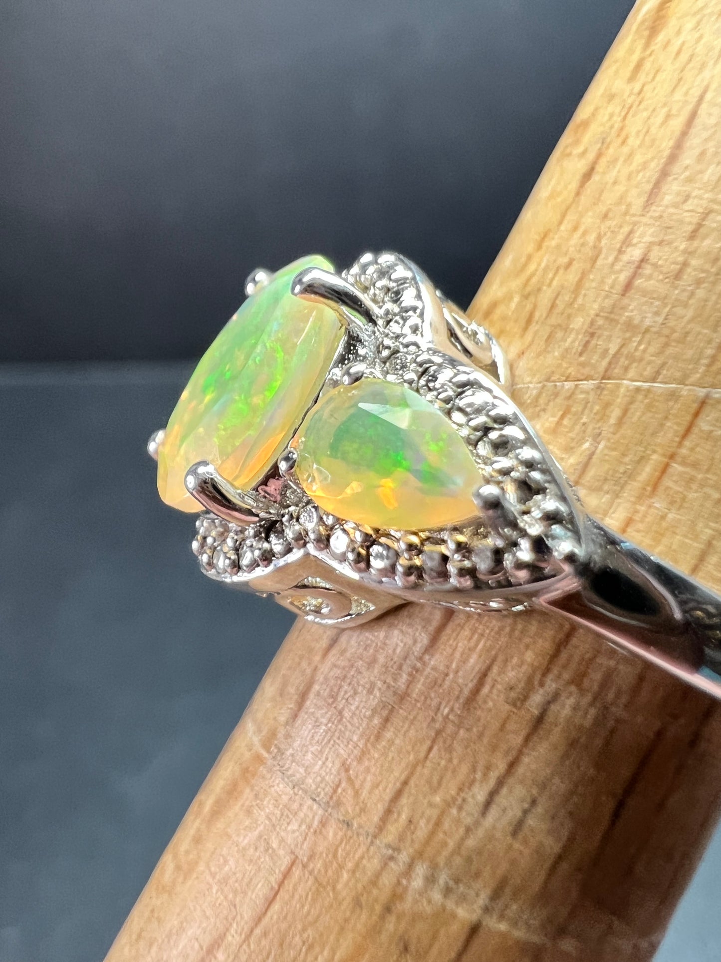 Ethiopian Opal Sterling Silver Halo Ring Size 6