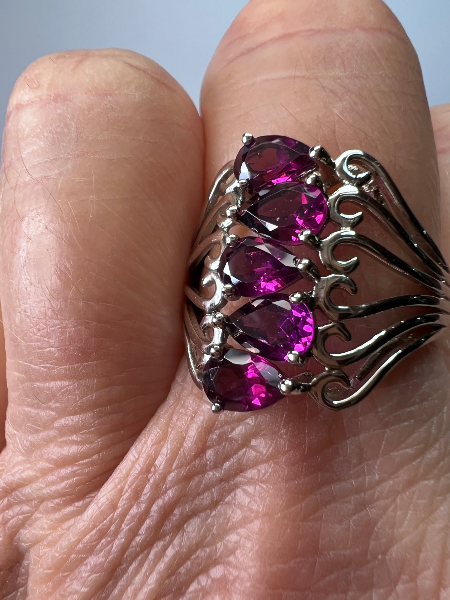 Grape rhodolite garnet rhodium over sterling silver ring size 9