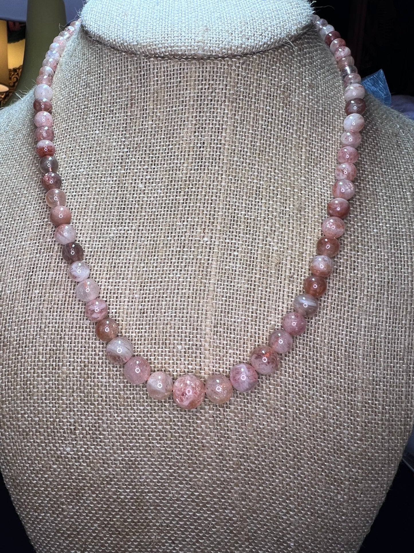 Sunstone graduated bead necklace 18 inches with sterling clasp