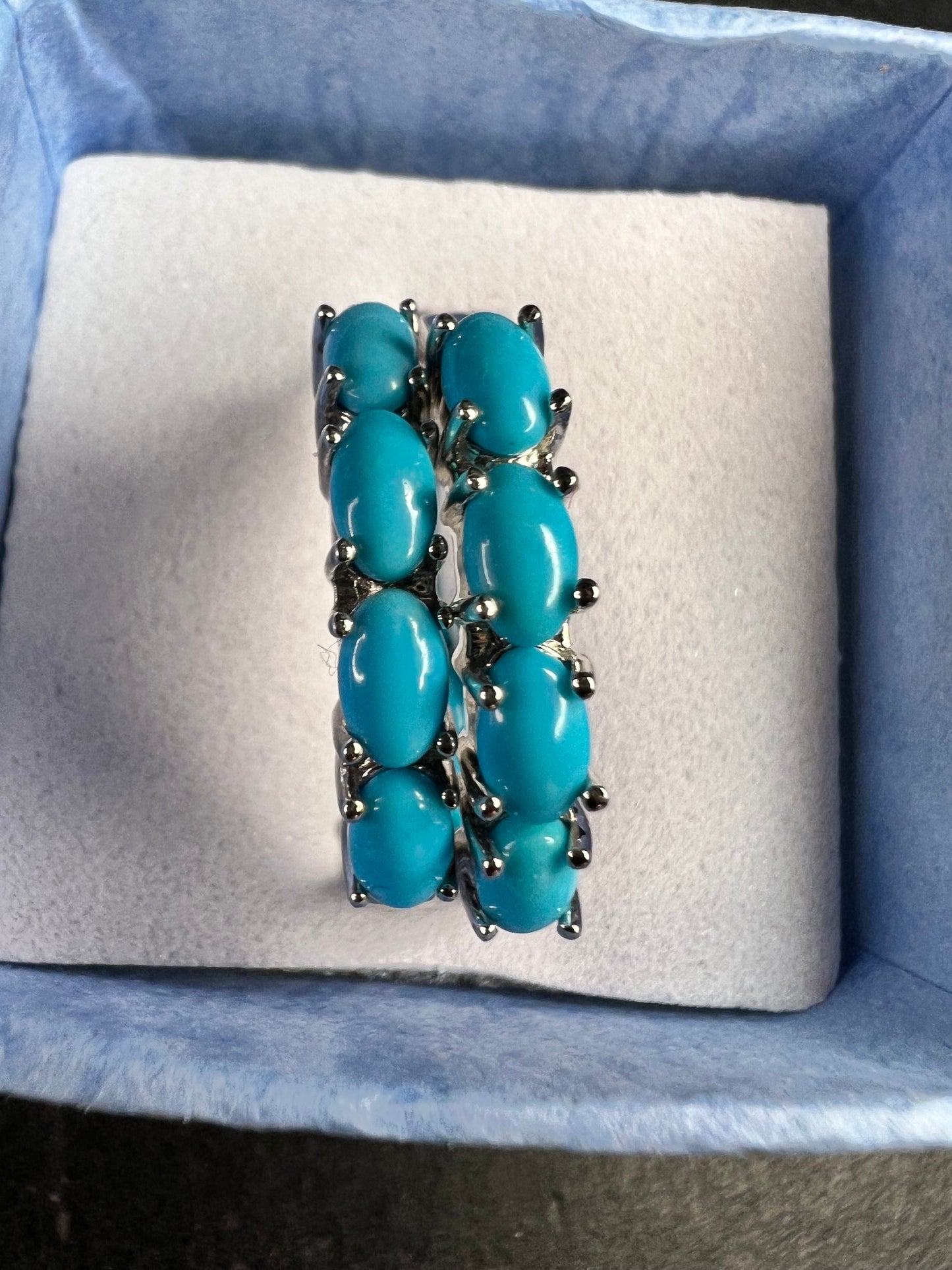 Sterling Silver Turquoise Inside Out Hoop Earrings 925 Estate Like New