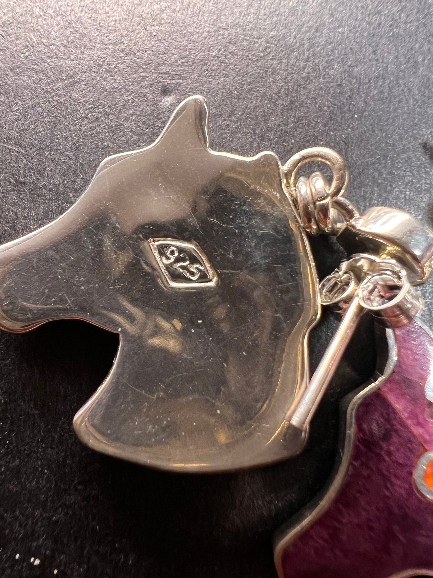 NEW Peruvian spiny oyster sterling silver horse head earrings