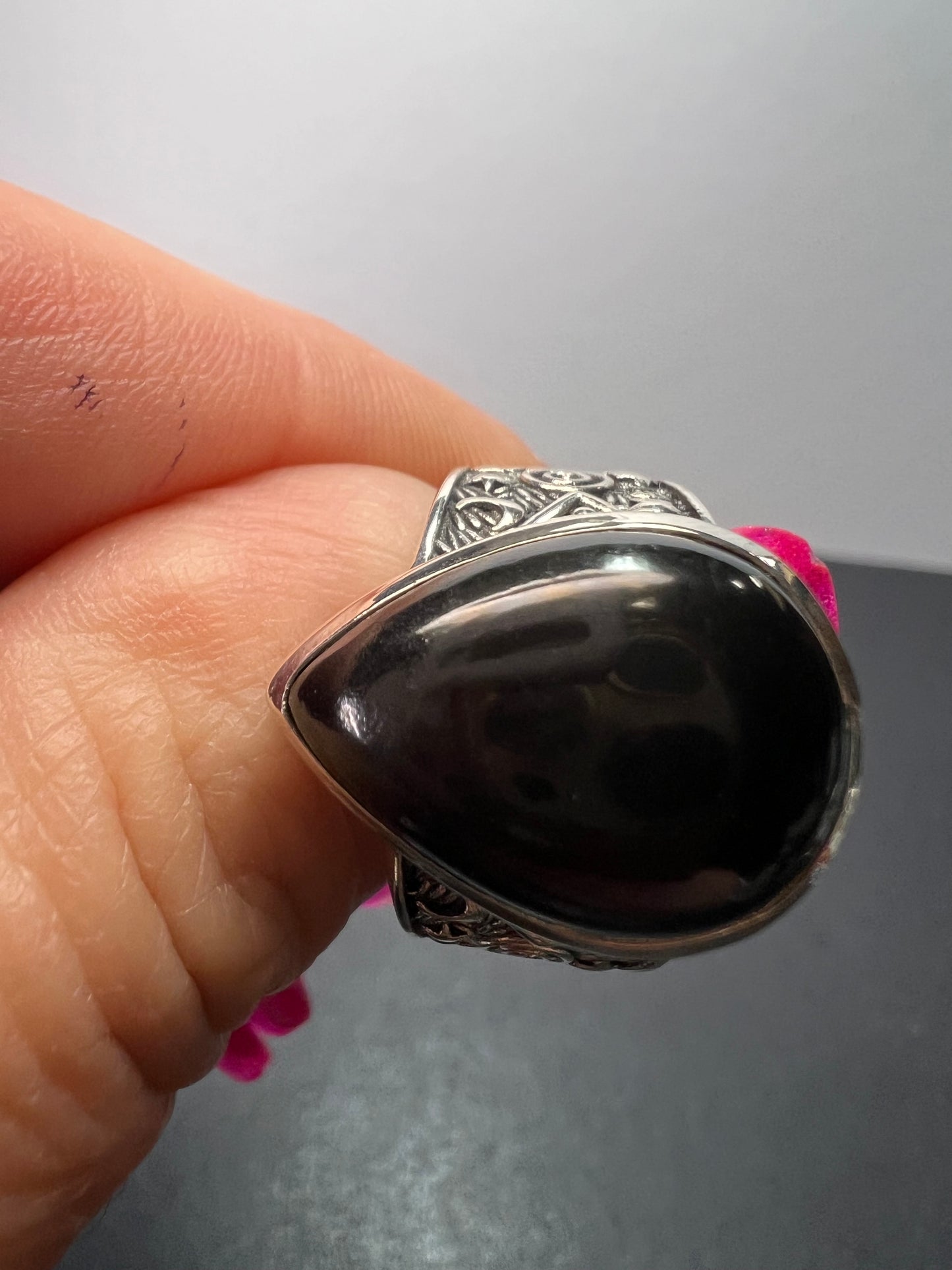 Elite shungite sterling silver teardrop ring size 7