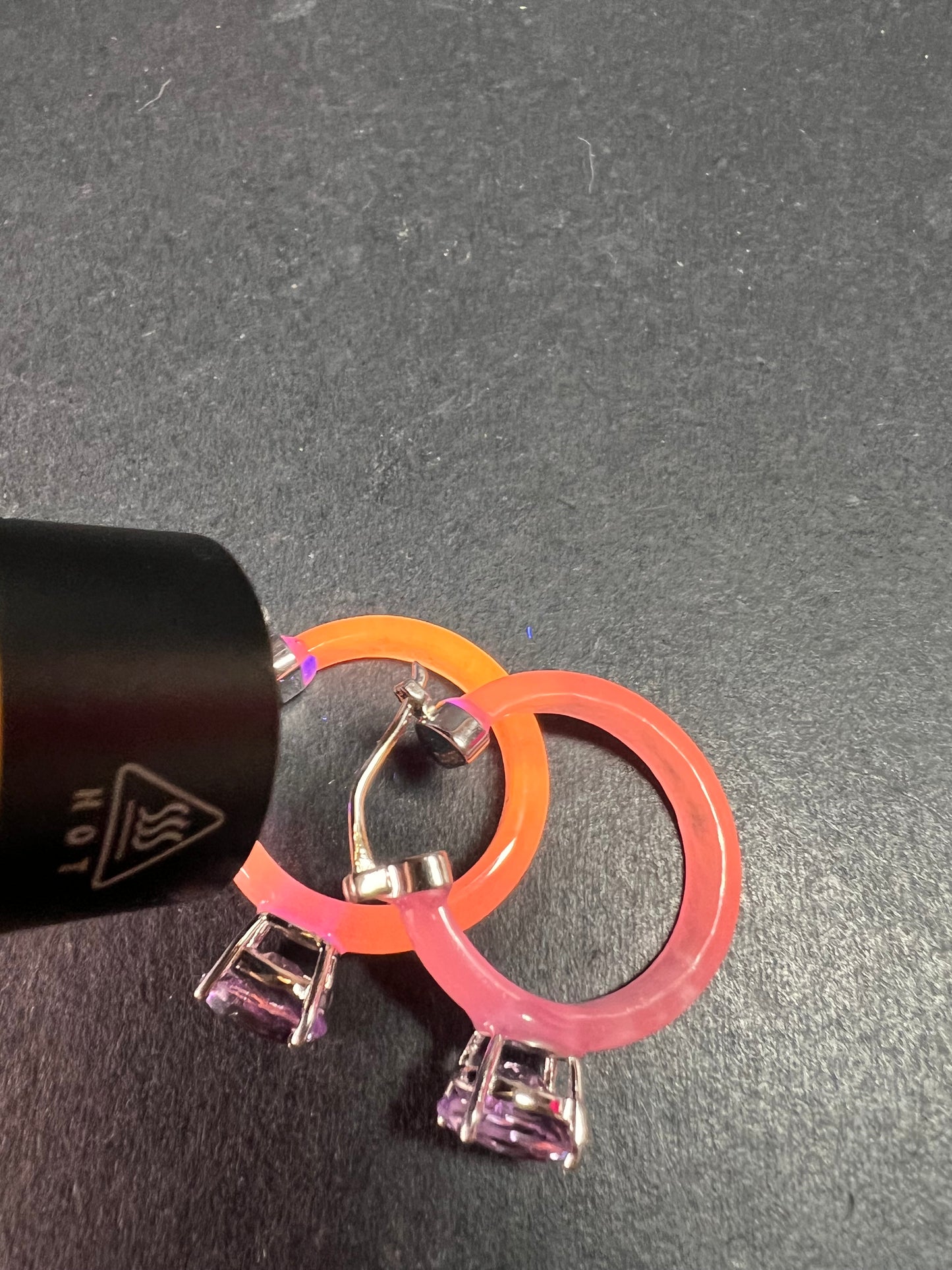 NEW Pink Jade and rose de France amethyst hoop earrings in rhodium over sterling silver