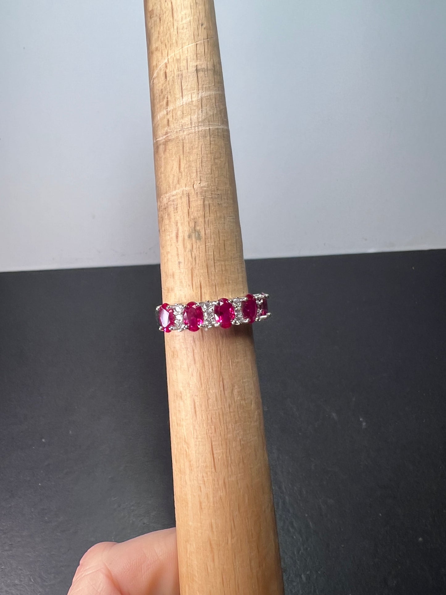 Lab ruby & White Cubic Zirconia Rhodium Over Silver Ring size 10