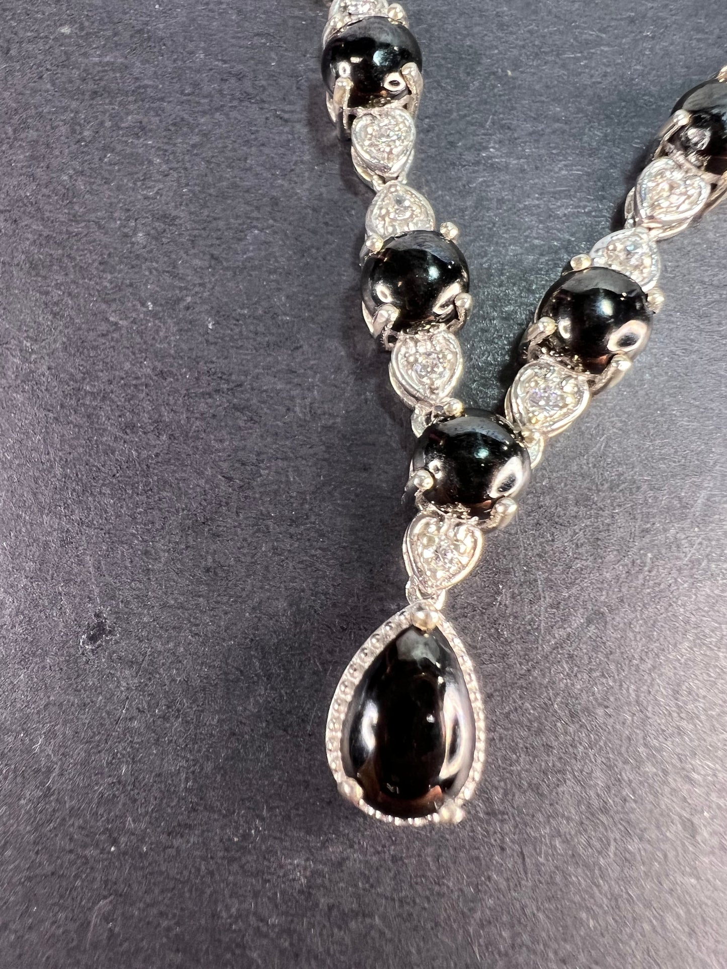 Shungite and white topaz necklace in sterling silver