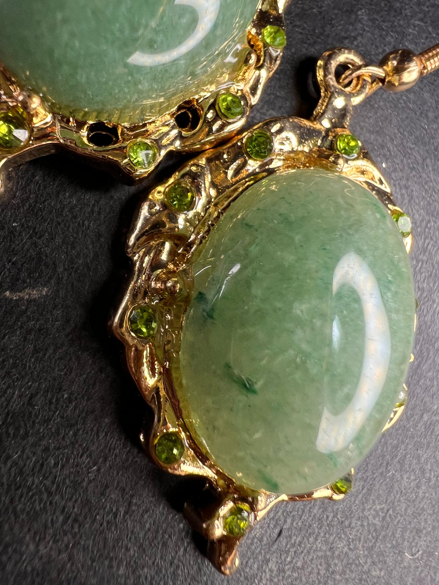 NEW Green aventurine gold tone earrings