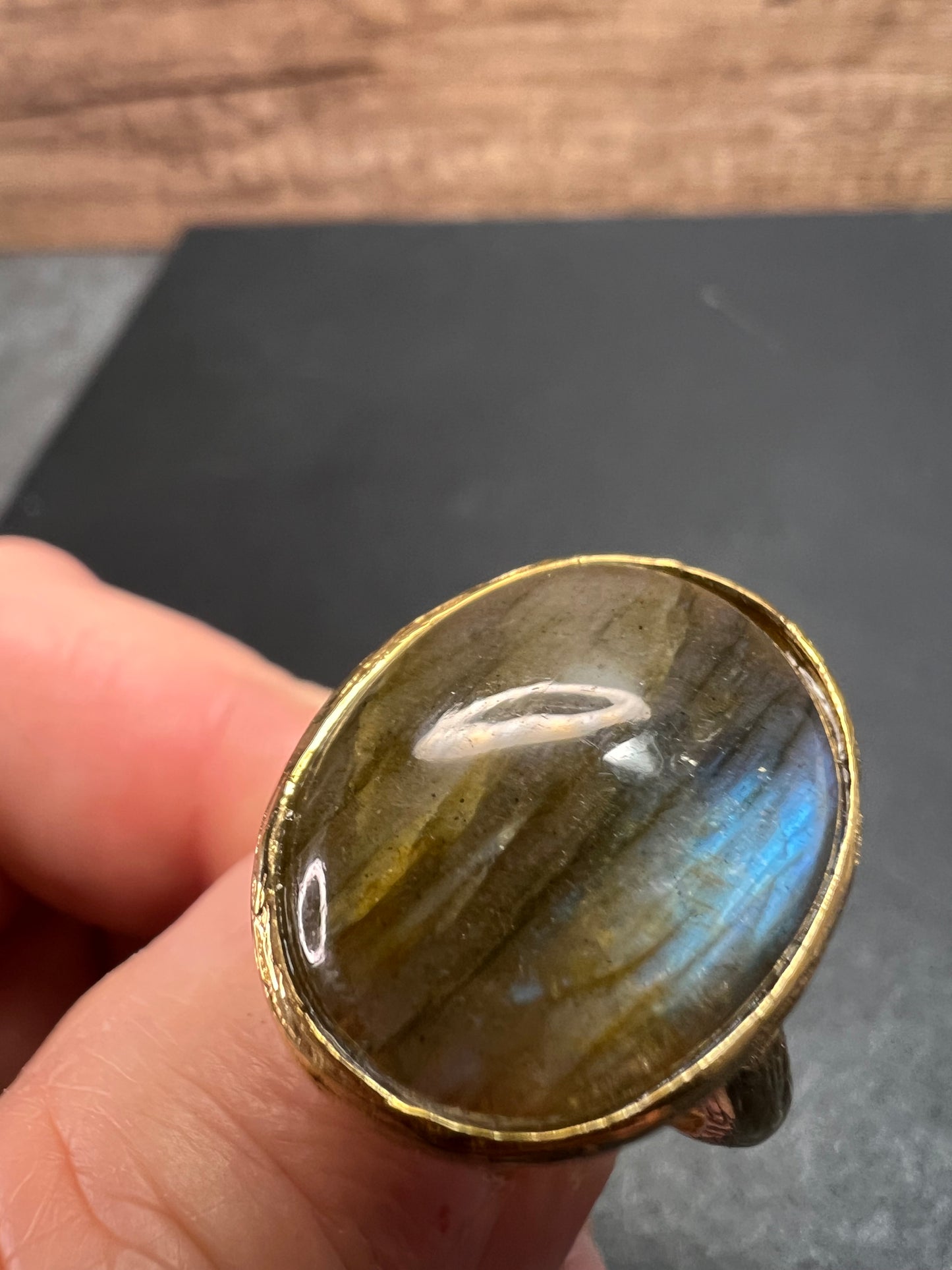 SIG Labradorite size 9 ring in gold tone