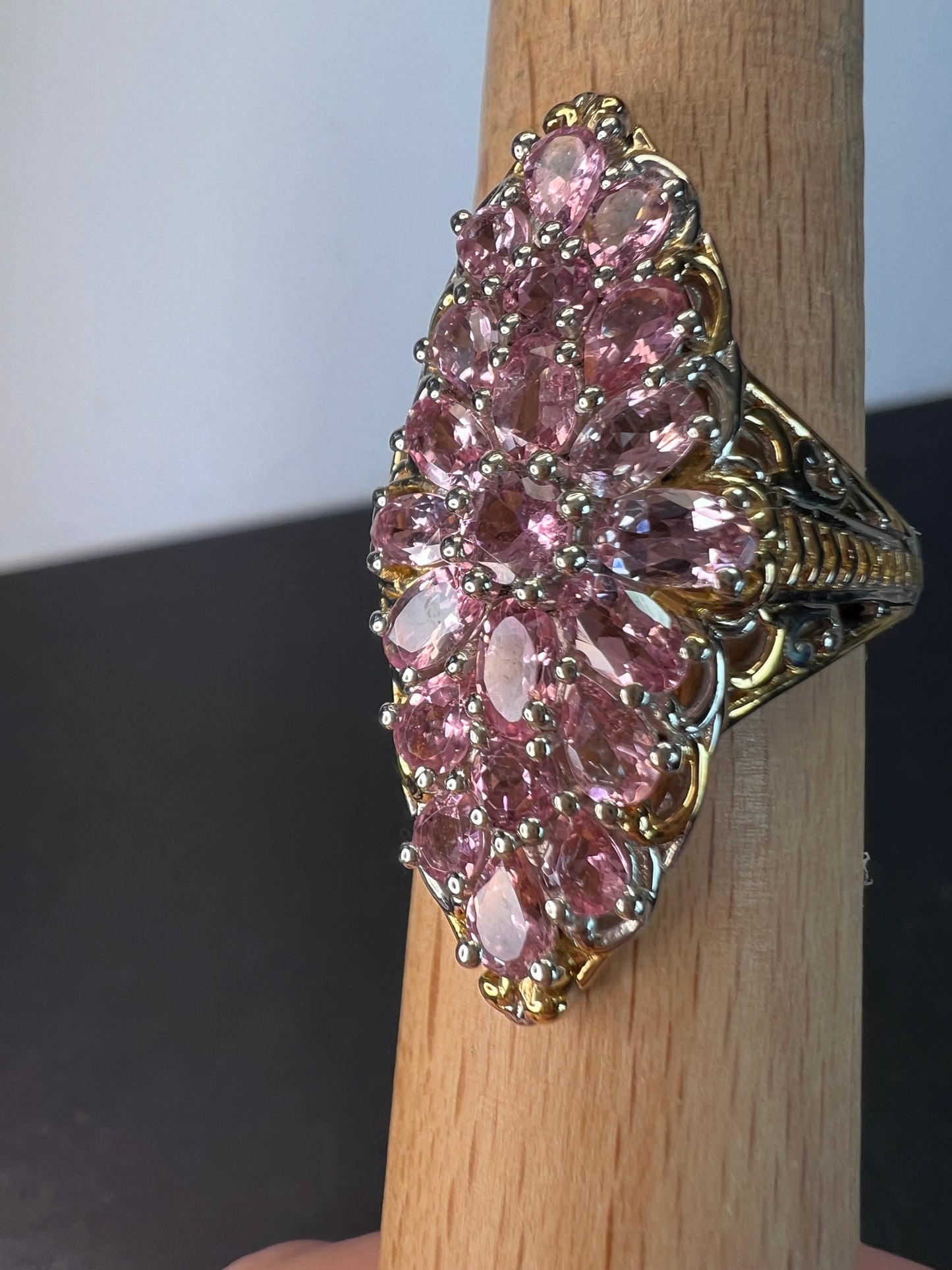 Pink tourmaline vintage vibes statement ring size 10