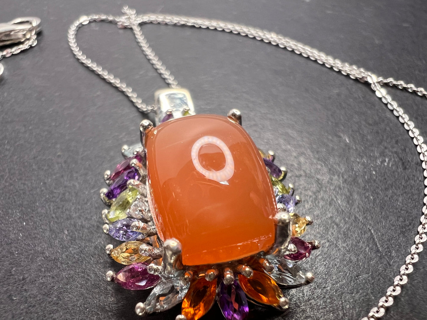 Peach moonstone multi gemstone pendant necklace in platinum over sterling silver