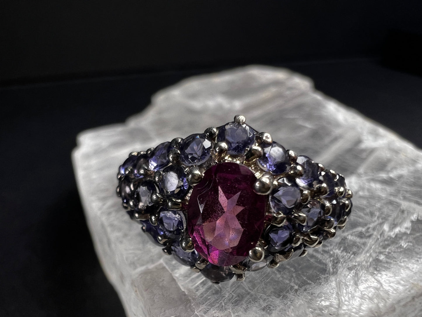 Pink Tourmaline Tanzanite Sterling Silver Cluster Ring Size 7