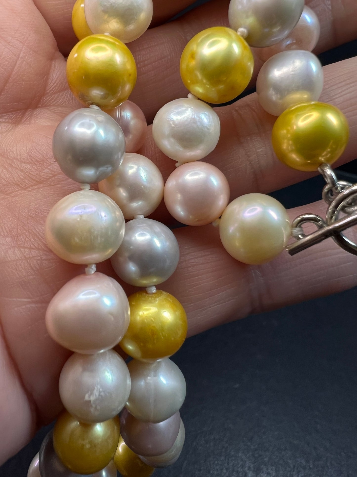 Multicolor Cultured Pearl Necklace 18” 925 WW Sterling Toggle Clasp