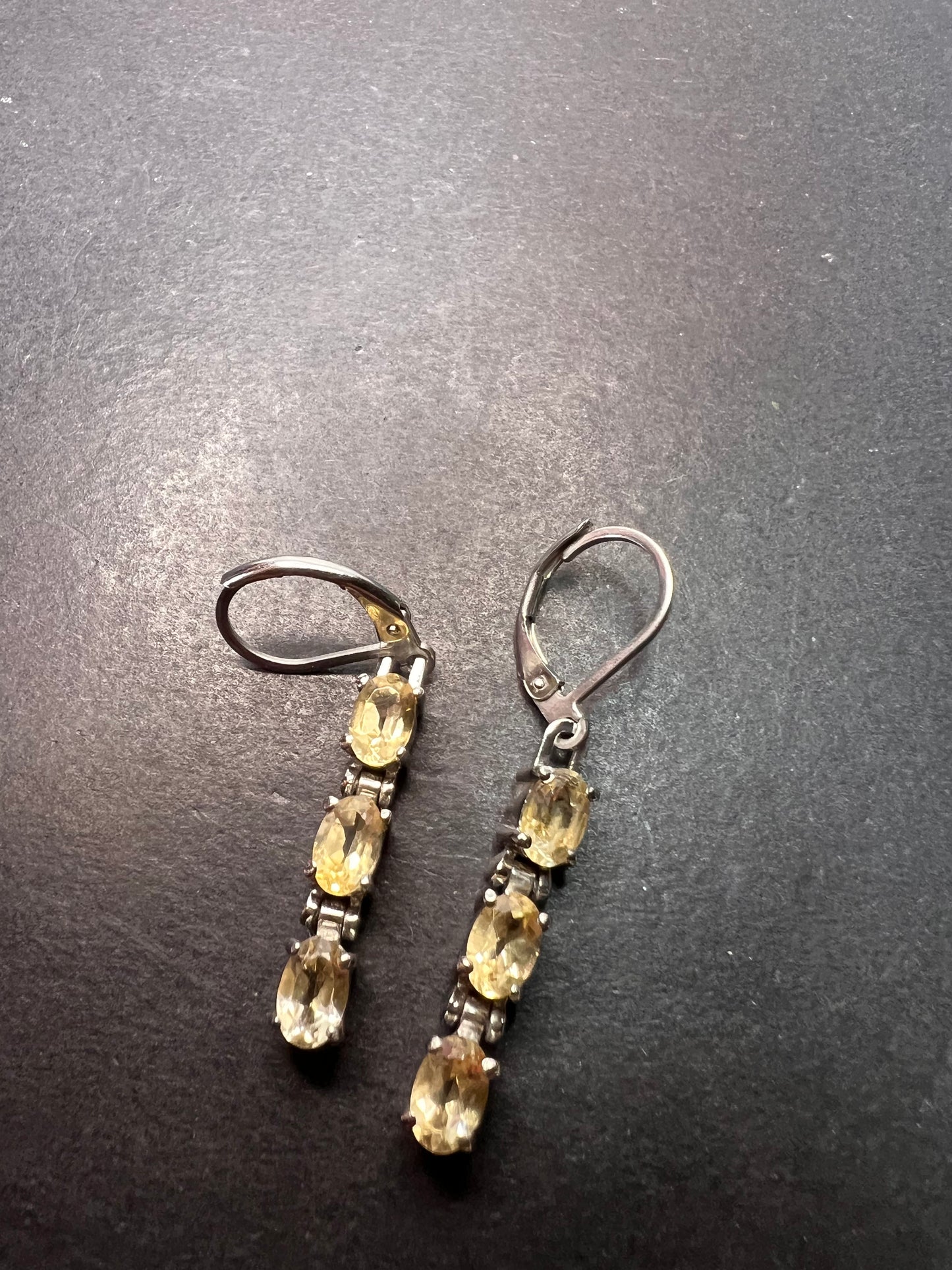 Citrine gemstone dangle earrings in stainless steel