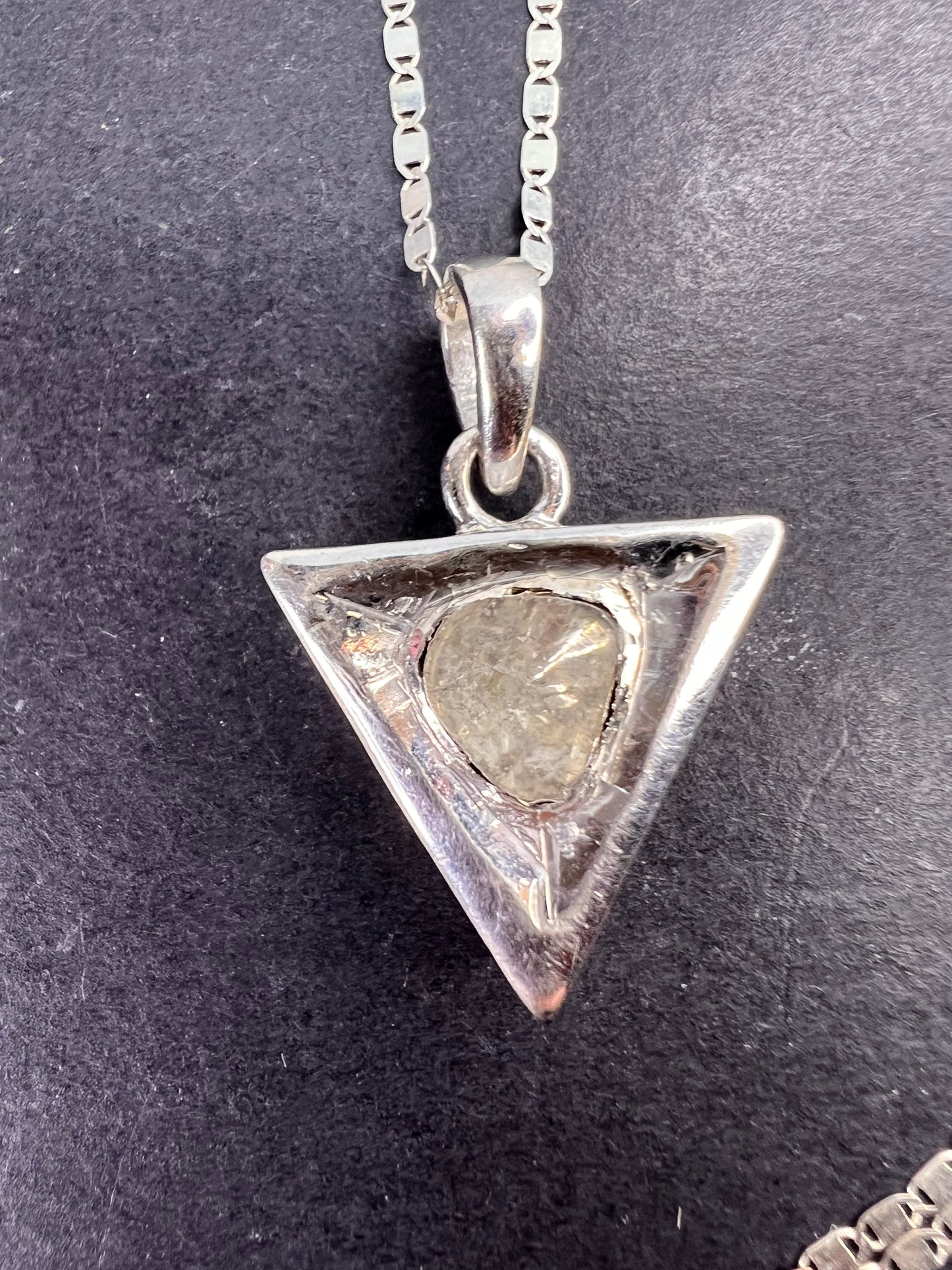 Downward triangle polki diamond pendant and chain necklace in platinum over sterling silver