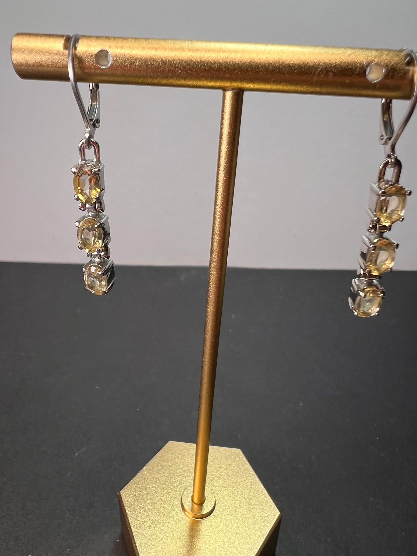 Citrine gemstone dangle earrings in stainless steel