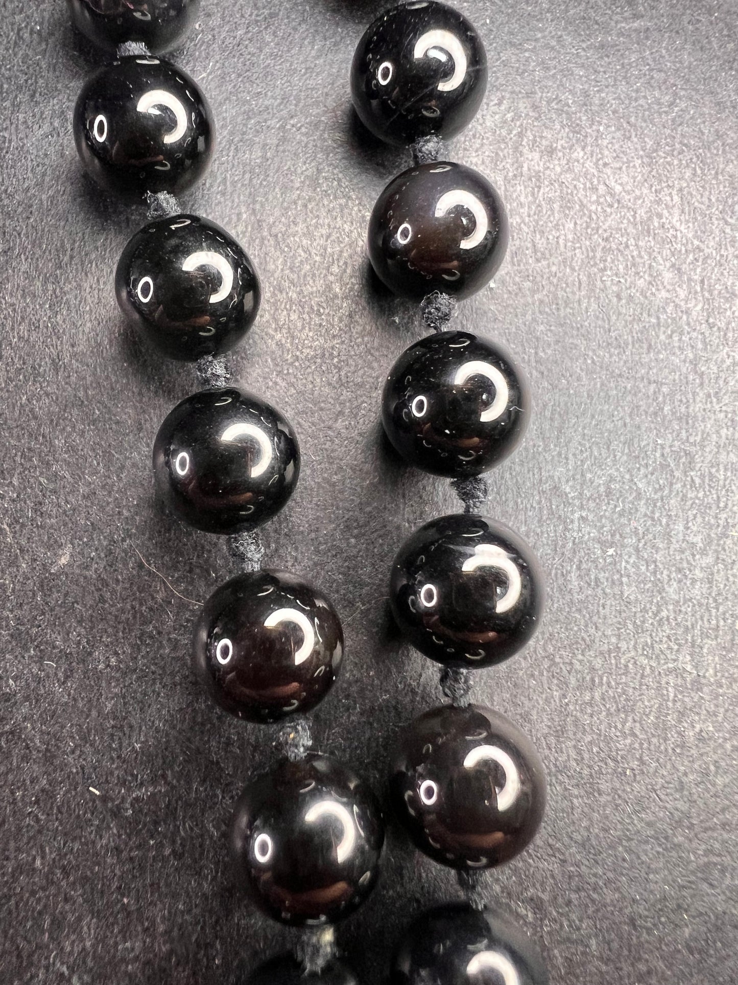 Estate Black Onyx Endless Necklace 8mm Knotted Beads 34 Inch Modern