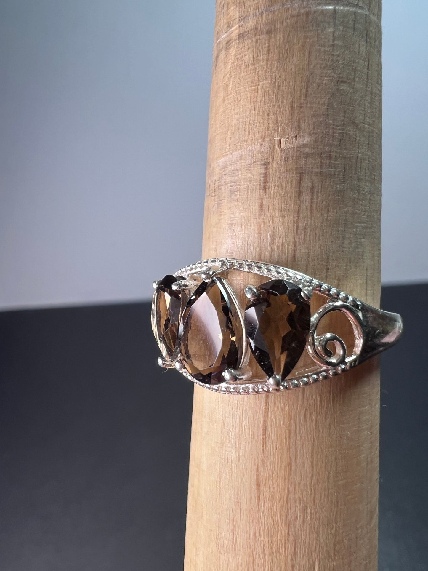 Smoky quartz and sterling silver ring size 9