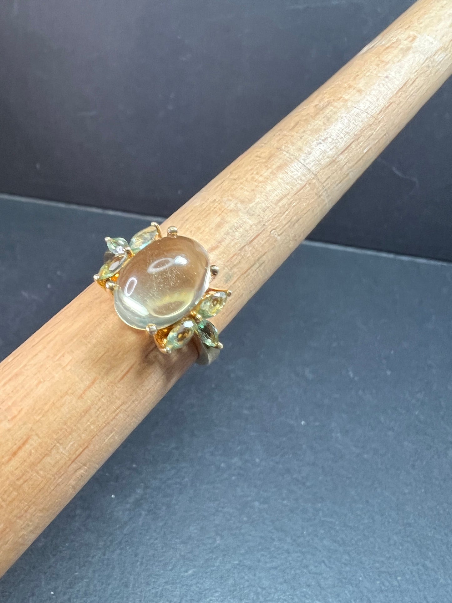 Champagne Quartz & Apatite Vermeil Ring Size 9