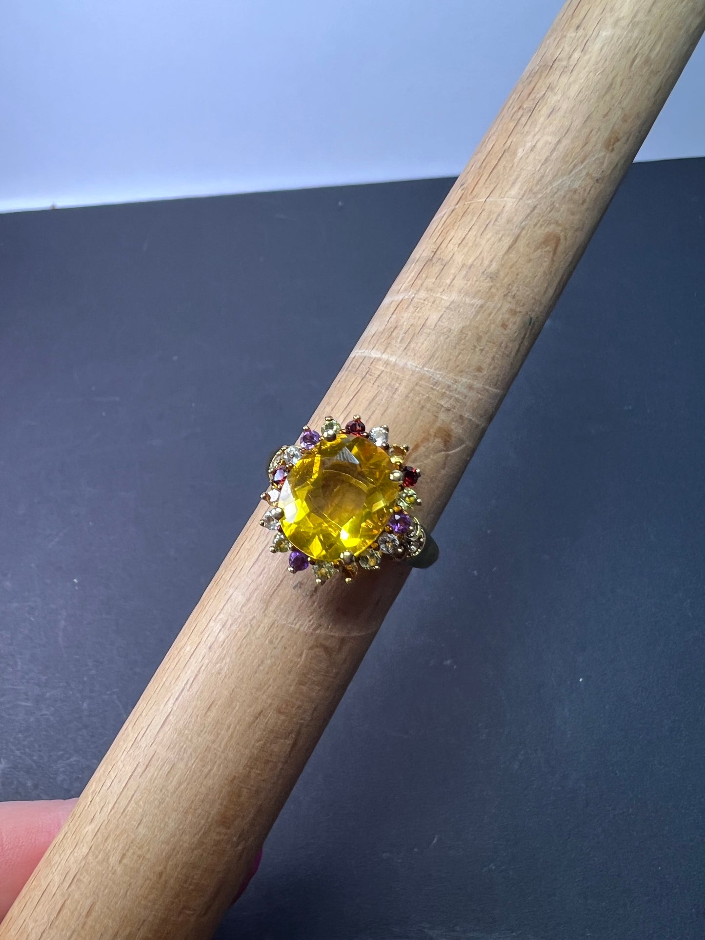 Yellow topaz multi stone gold over sterling silver halo cocktail ring size 8