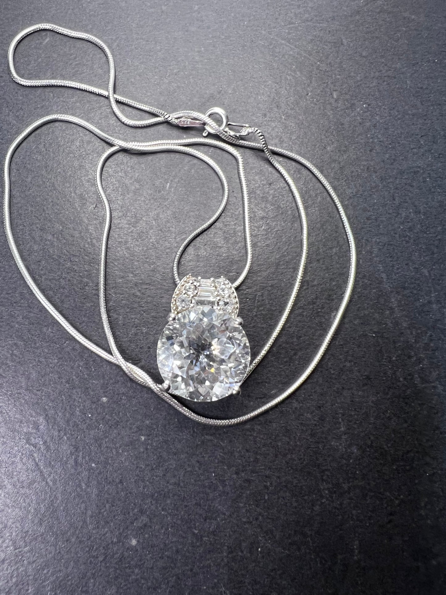 White topaz sterling silver pendant and 20 inch chain necklace