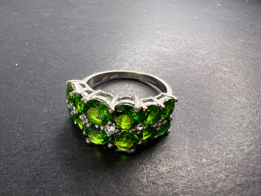 Chrome diopside and white topaz ring in rhodium over sterling silver size 8