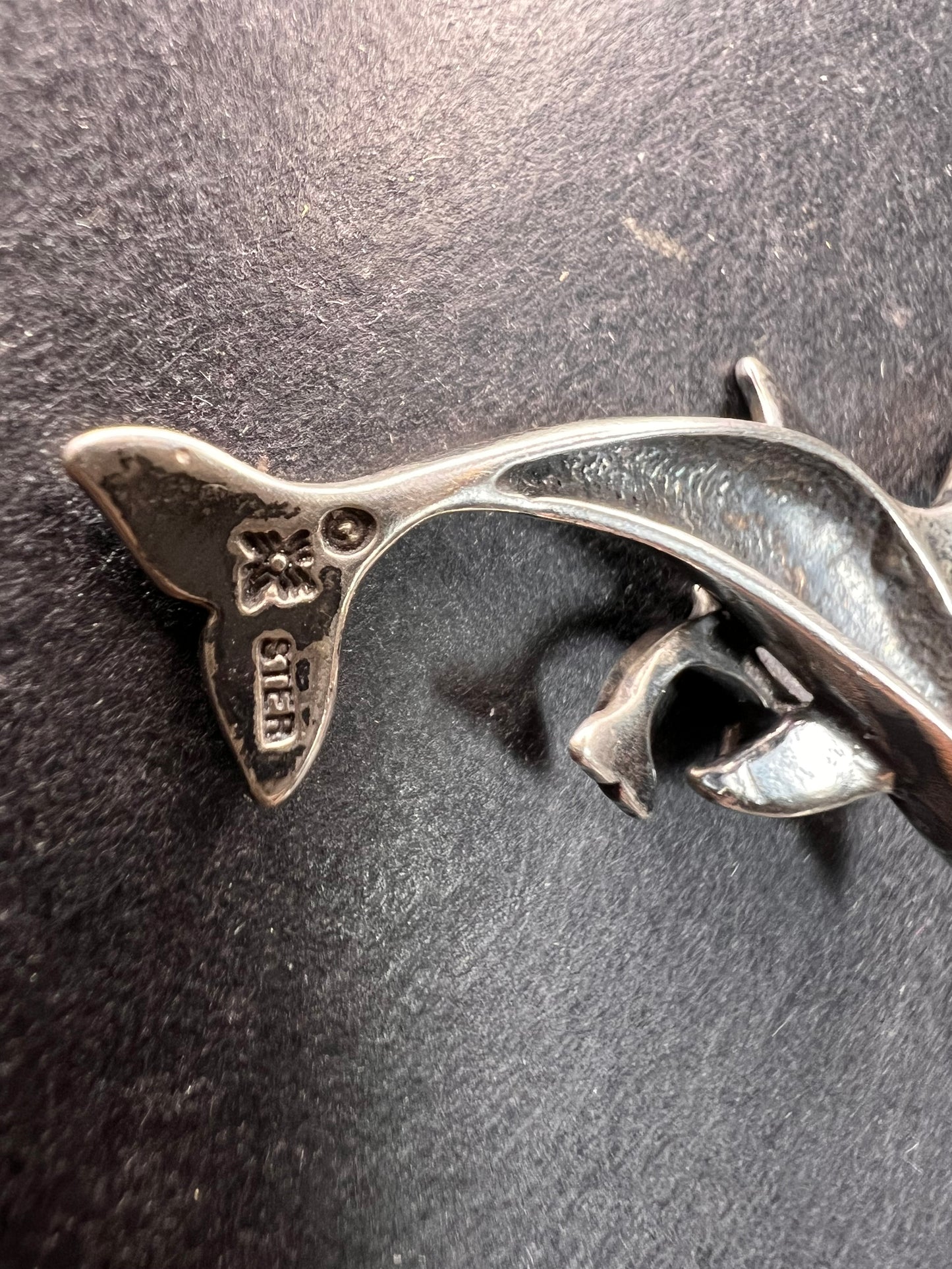 Vintage Sterling Silver Dolphin & Calf Pendant Charm Dead Stock