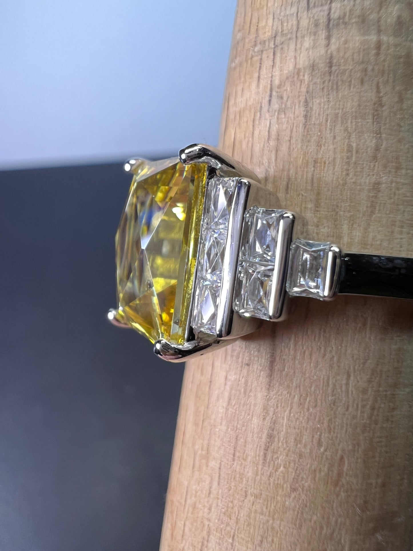 Yellow and white cz sterling silver cocktail ring size 9