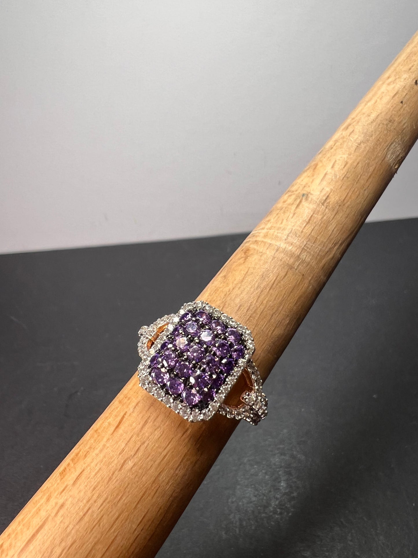 Bella Luce purple and white CZ rose gold over sterling silver cocktail ring size 9