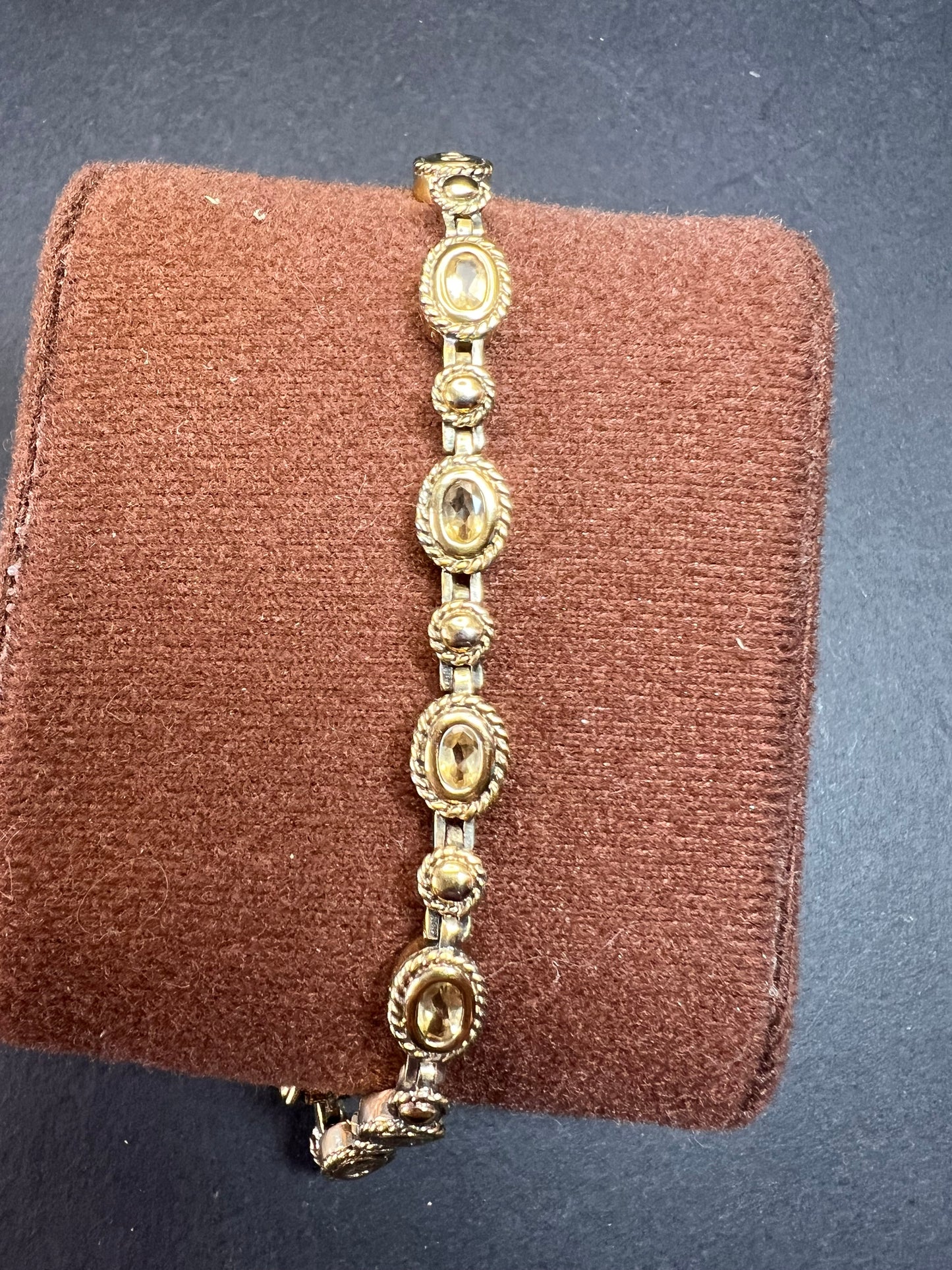 Vintage citrine tennis bracelet in yellow gold over sterling silver