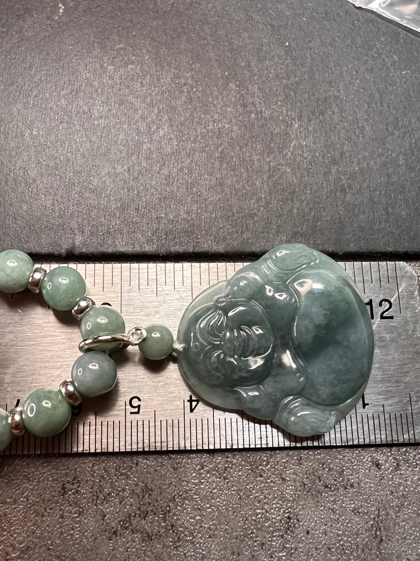 NEW Olmec Jadeite carved Buddha necklace in sterling silver