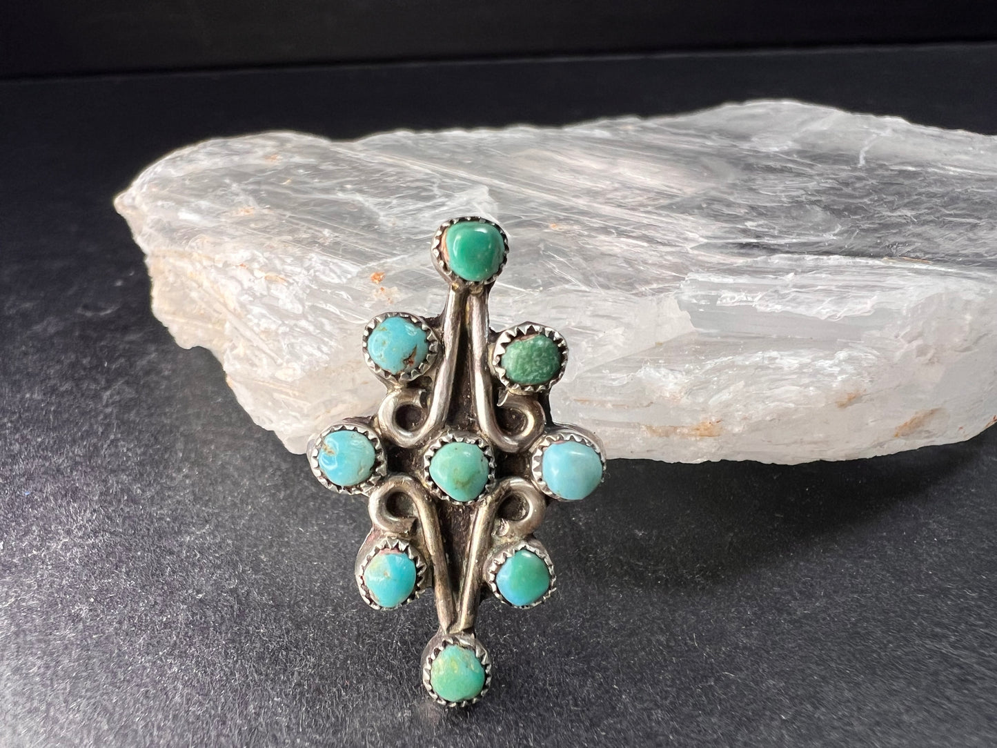 Vintage Sterling Turquoise Cluster Ring Size 7 Southwestern Style
