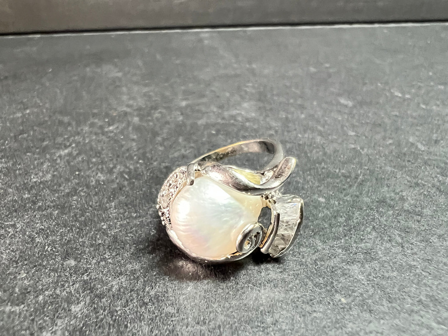 Vintage Style Cultured Pearl CZ Ring 12k Gold Plated Size 7