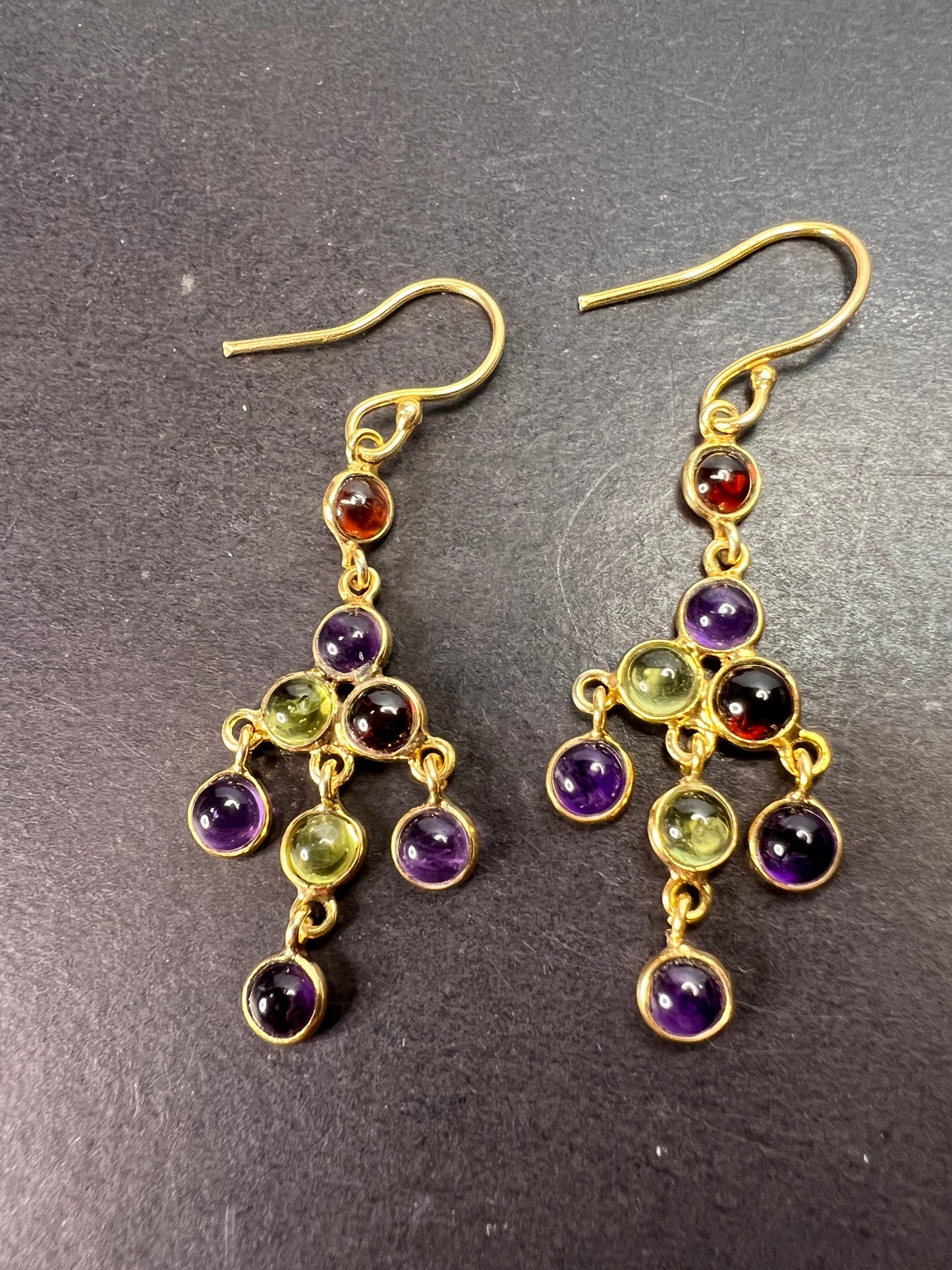 Multi gemstone chandelier earrings in gold over sterling silver