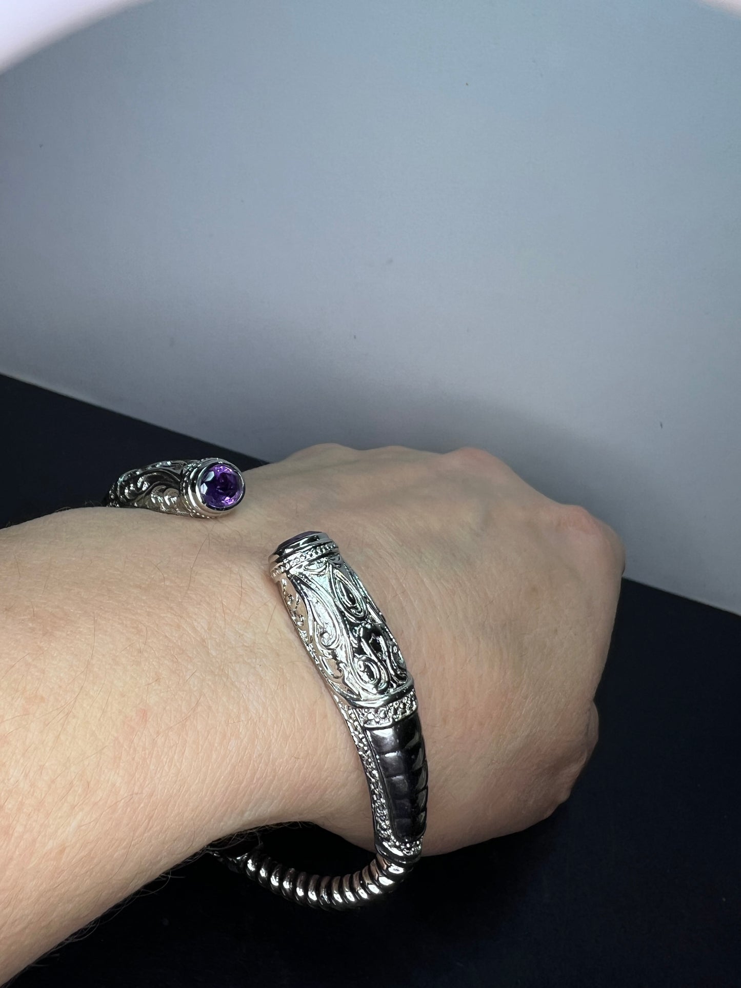 Stainless steel amethyst cuff bracelet