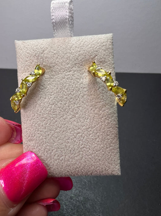 Sava sphene and moissanite j-hoop earrings in vermeil yellow gold over sterling silver 1.75 ctw