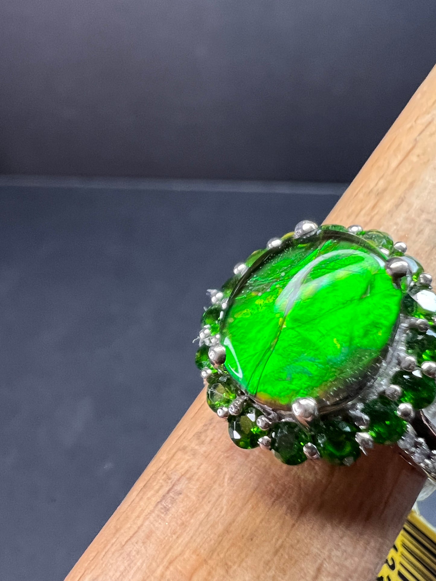 NEW with tag ammolite and diamond sterling silver ring size 7