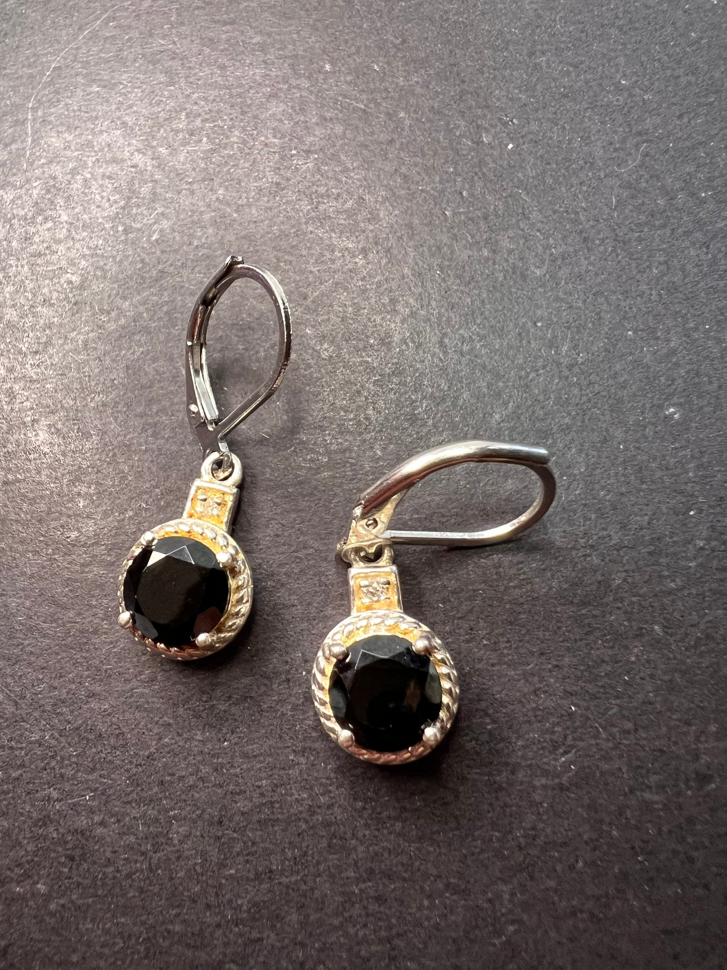 Thai black spinel and zircon lever back earrings in sterling silver with stainless steel lever backs 3.35 ctw