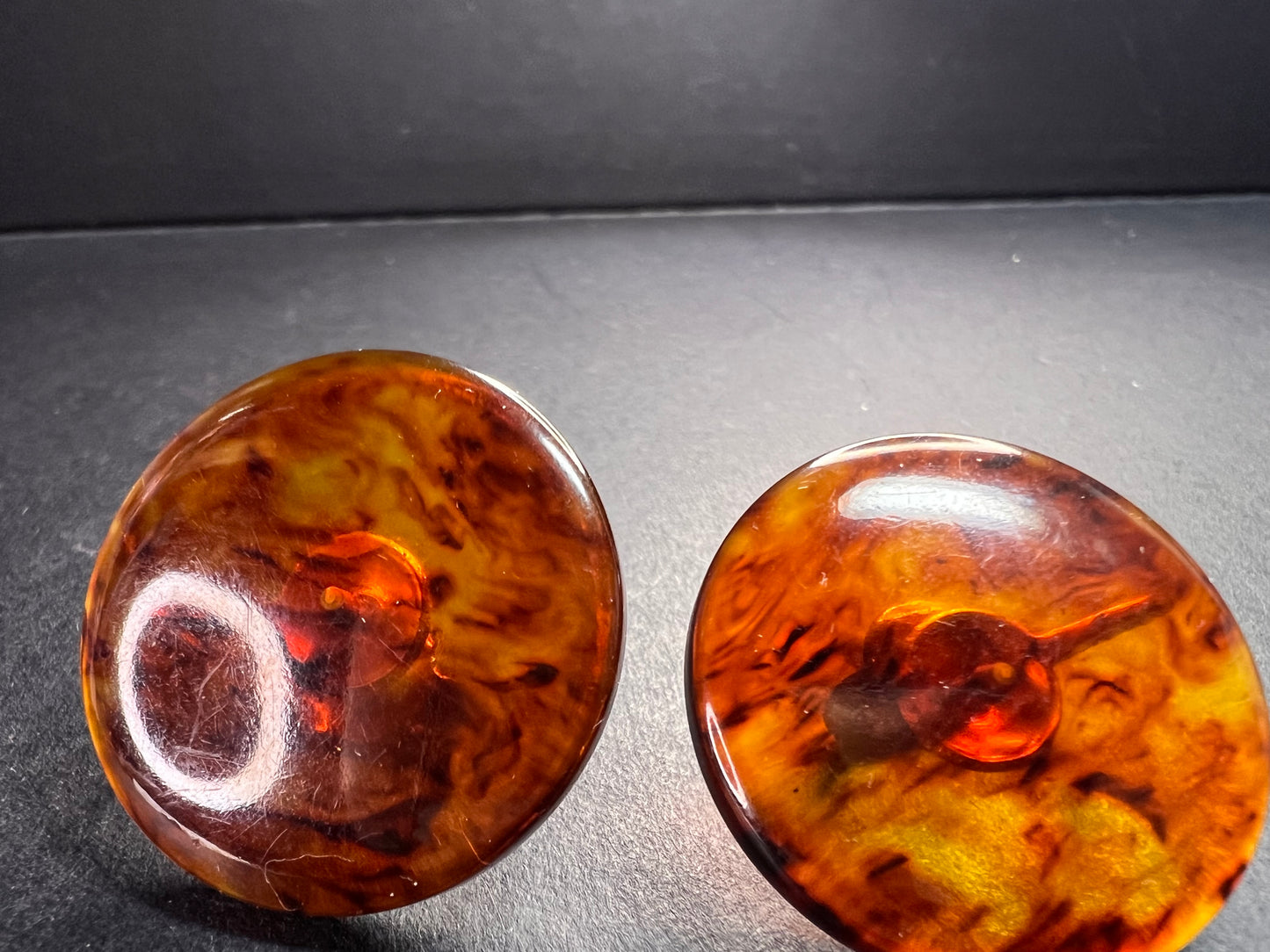 Vintage root beer Bakelite clip on button earrings