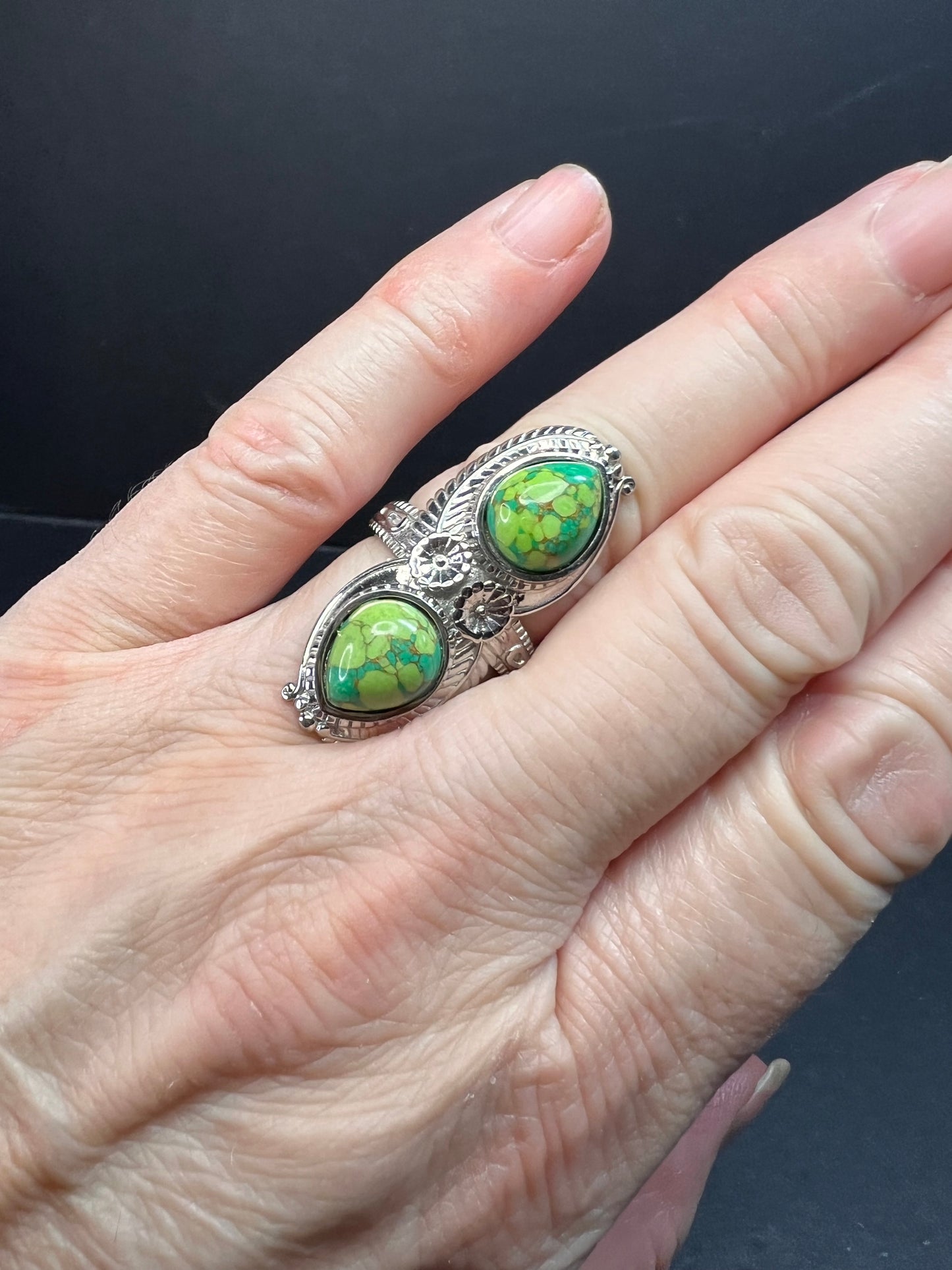 NEW green Mojave turquoise stainless steel ring size 7