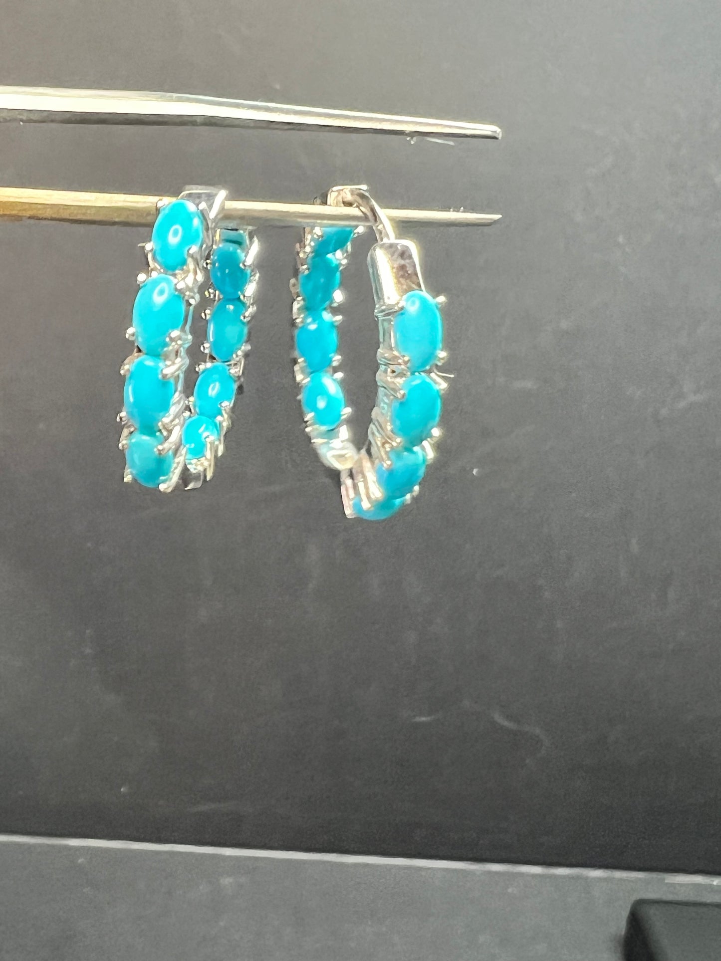 Sterling Silver Turquoise Inside Out Hoop Earrings 925 Estate Like New