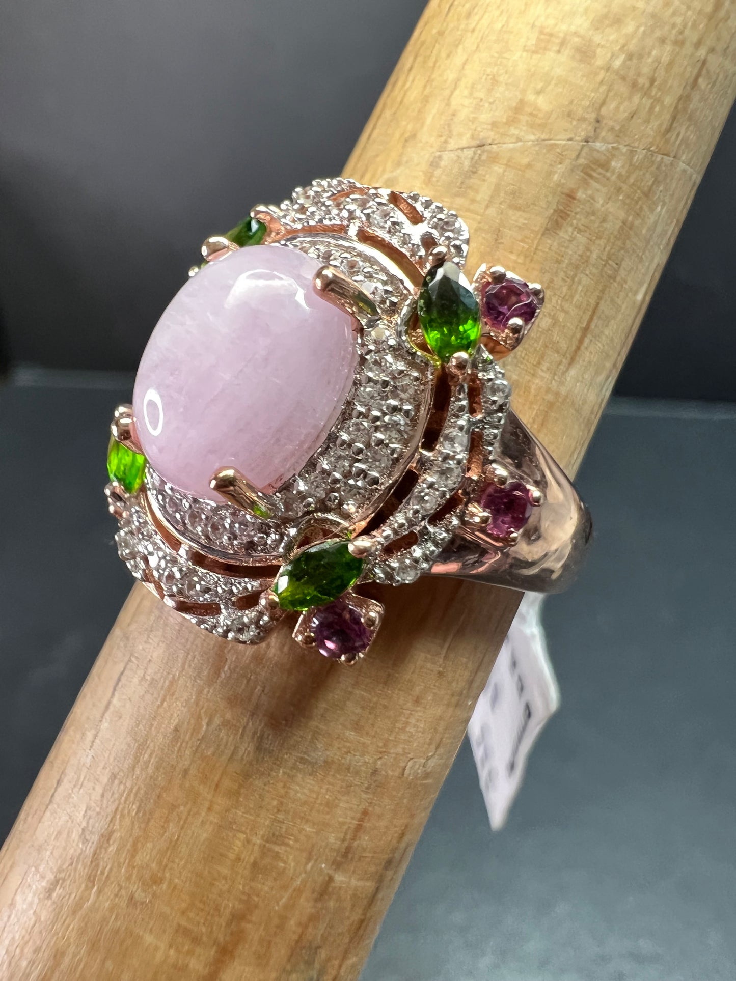 NEW Kunzite Chrome Diopside Garnet Zircon 925 Rose Gold Ring Sz 7