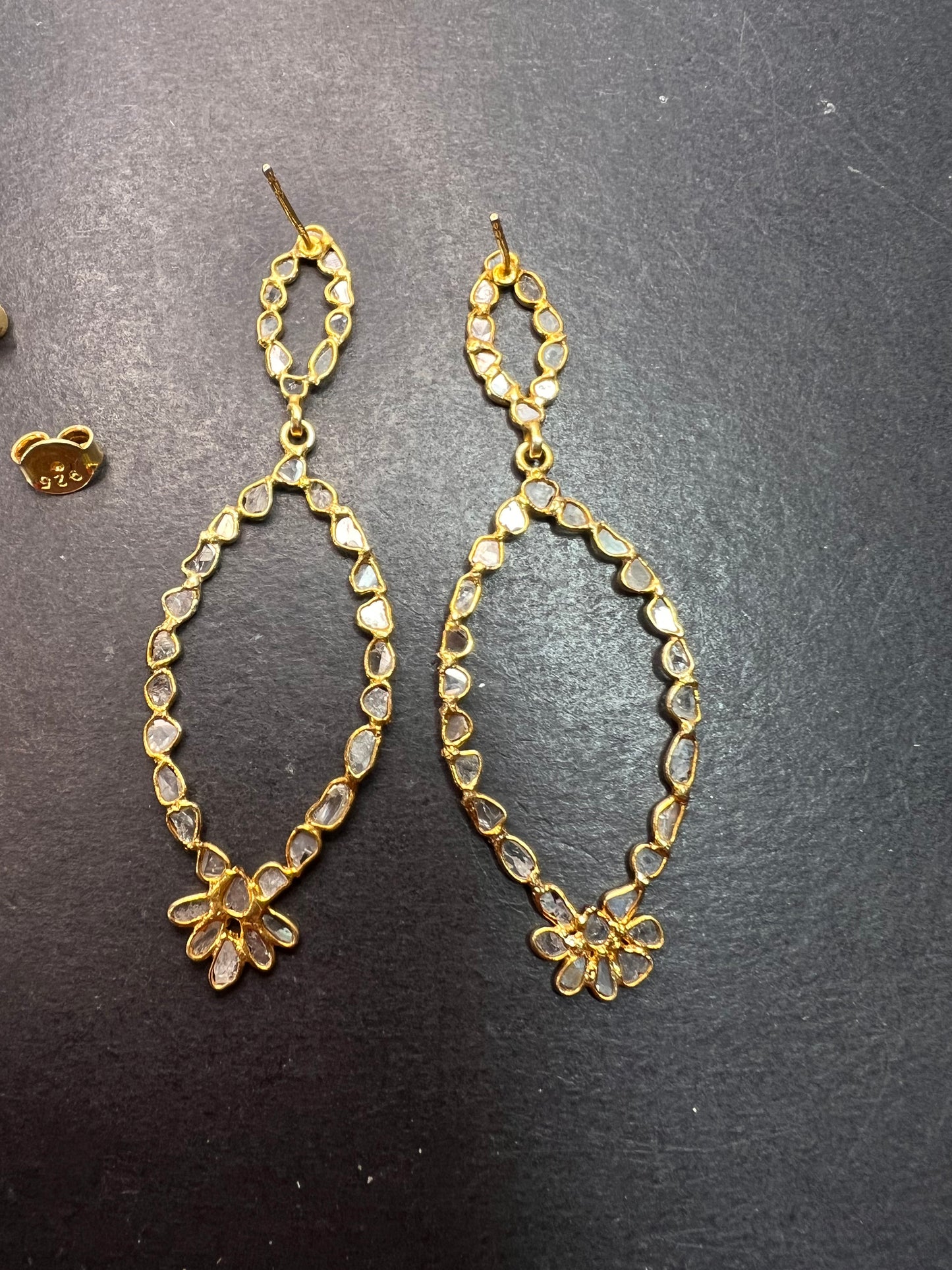 Polki diamonds chandelier earrings in gold over sterling silver