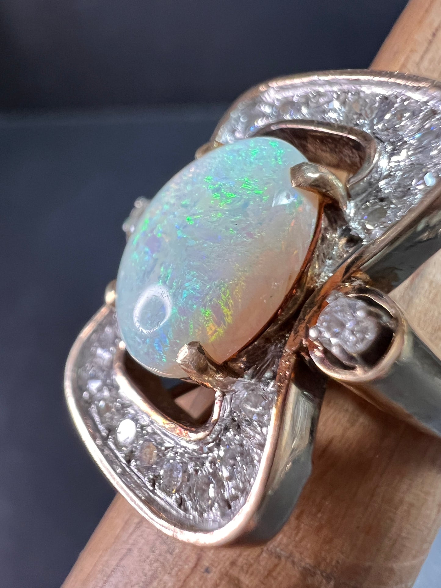 Vintage 14K Opal & Diamond Ring | Size 6.5 | Papered | 1.80ct | 60s–70s