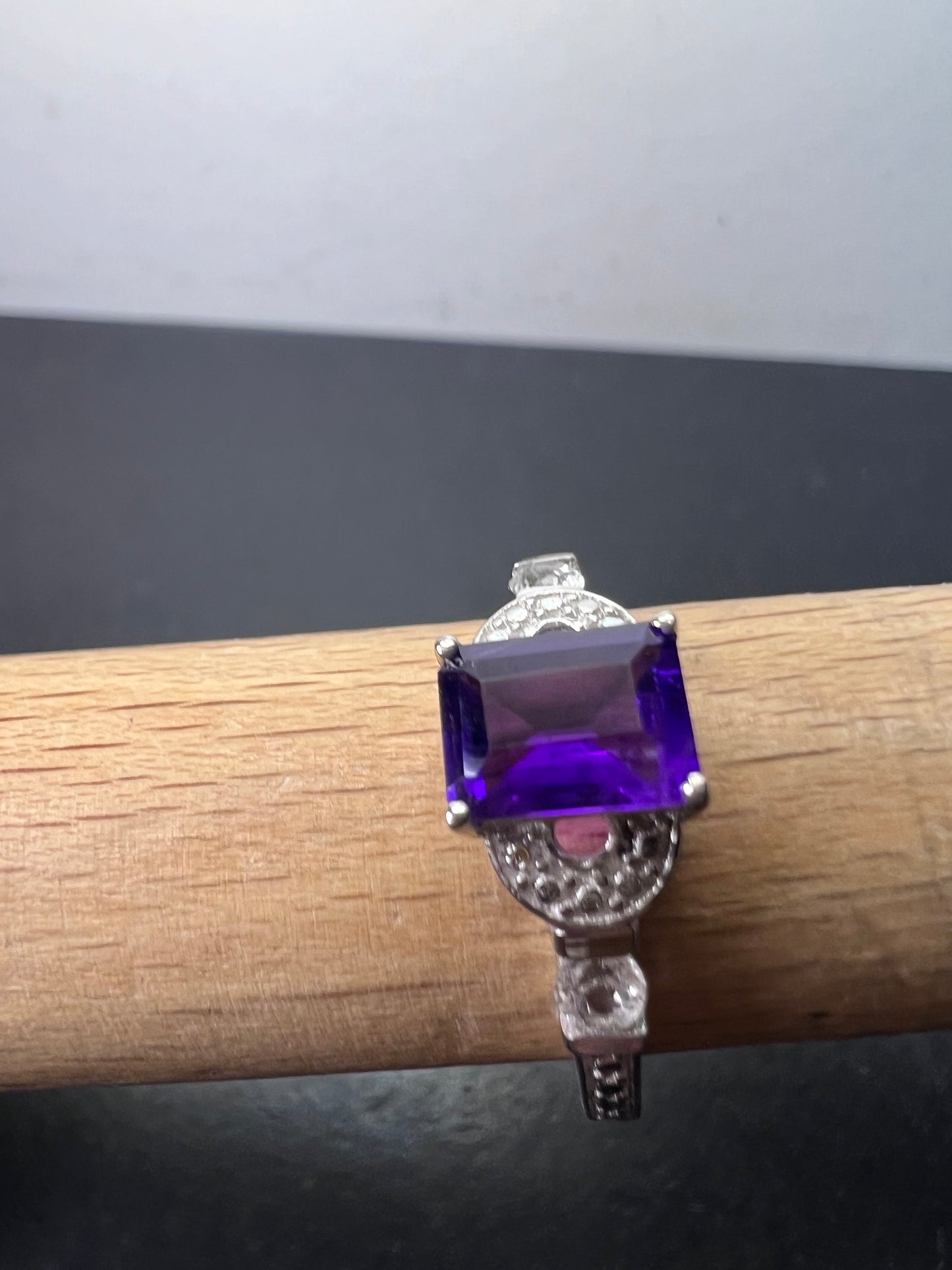 Amethyst and white topaz sterling silver ring size 9