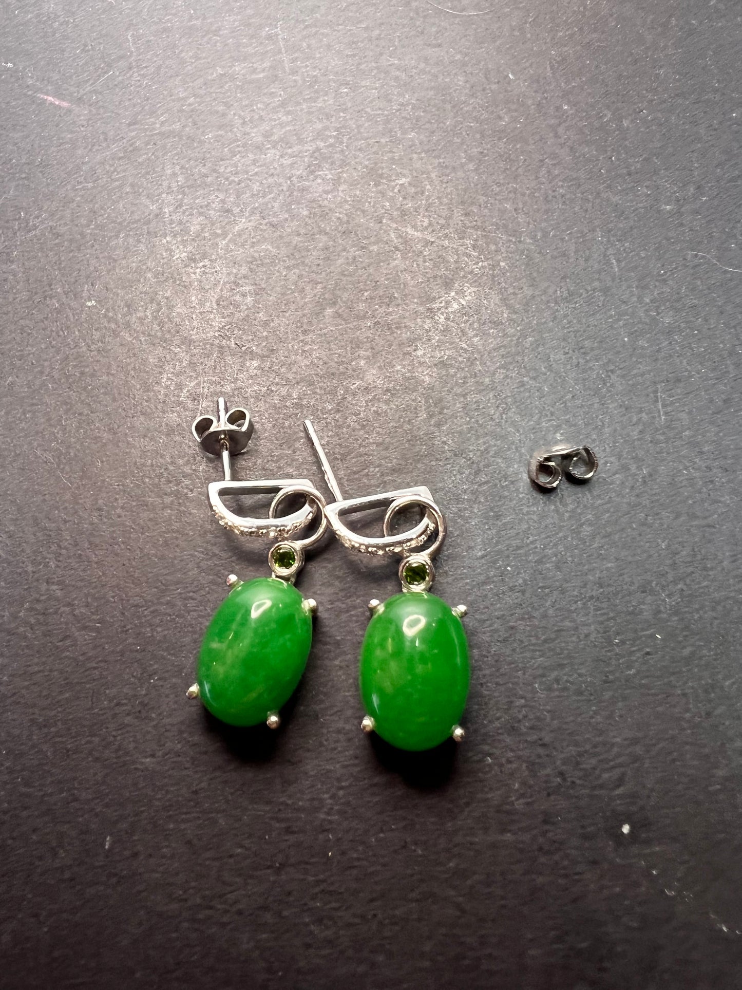 Jade and chrome diopside sterling silver earrings