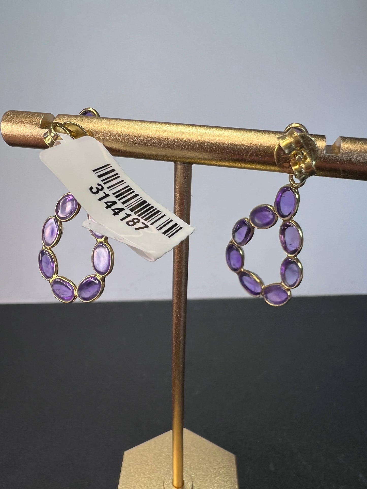 New amethyst teardrop hoop earrings in 18k gold over sterling silver